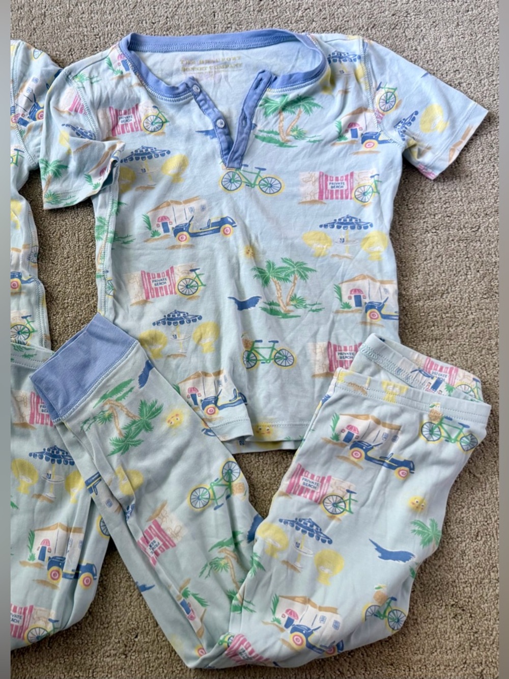 The Beaufort Bonnet Company Light Blue Kids Pajama Set with Beach Prints